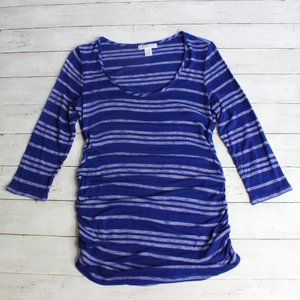 Motherhood Womens Maternity Tee Top Size M Blue White Knit 3/4 Sleeves